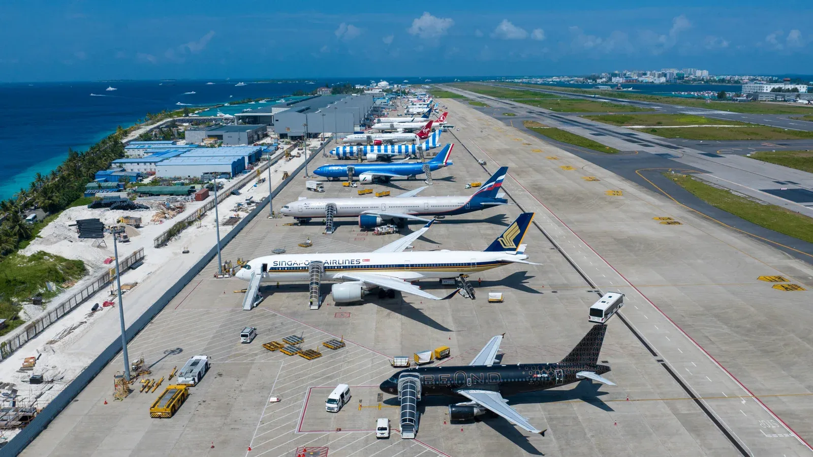 Velana International Airport runway by the ocean
